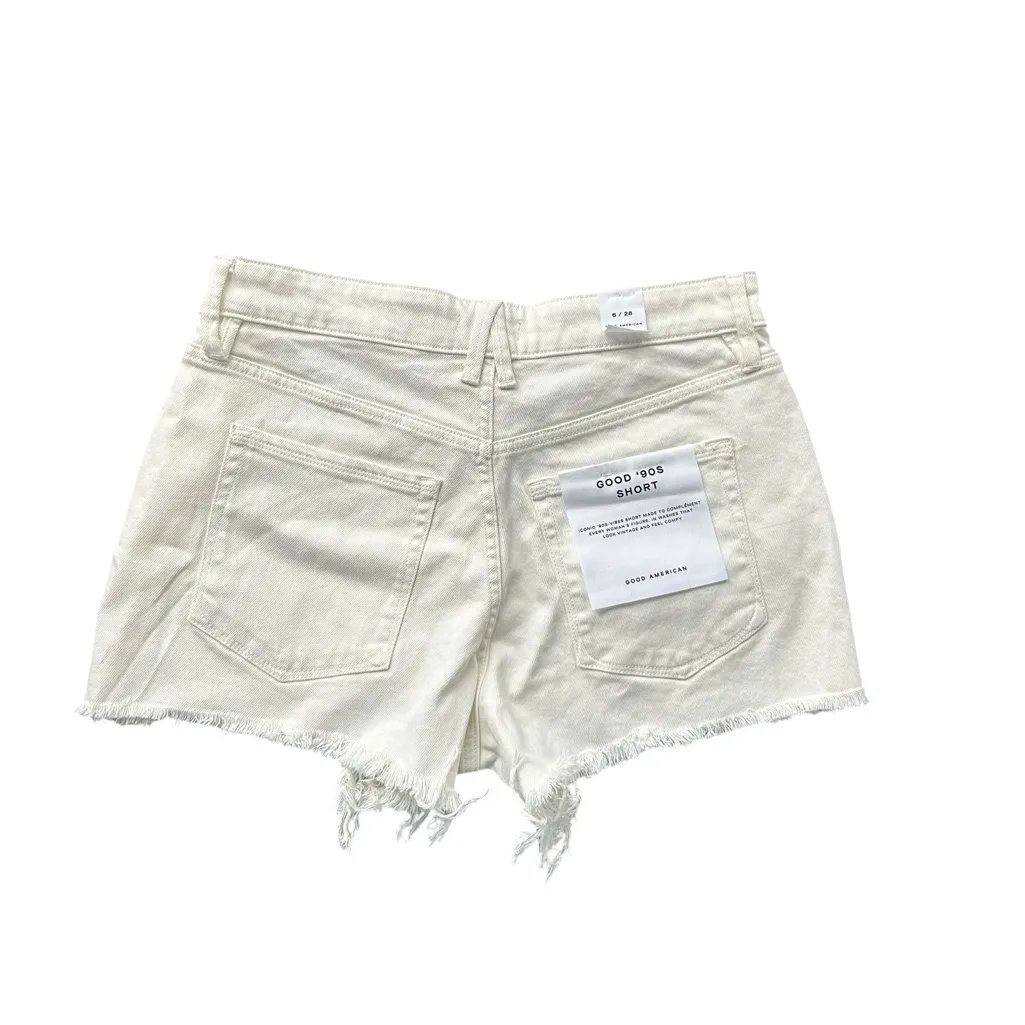 Good American Good ’90s Short Exposed Pocket Bags Distressed Denim White NEW - Image 5