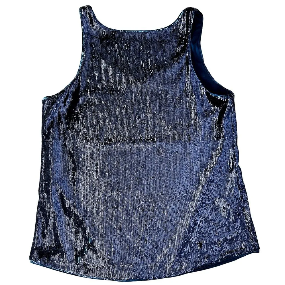 Stefanel Blue Sequin Tank Top Size Large Made in Italy Cocktail Party Sparkle Size M - Image 5