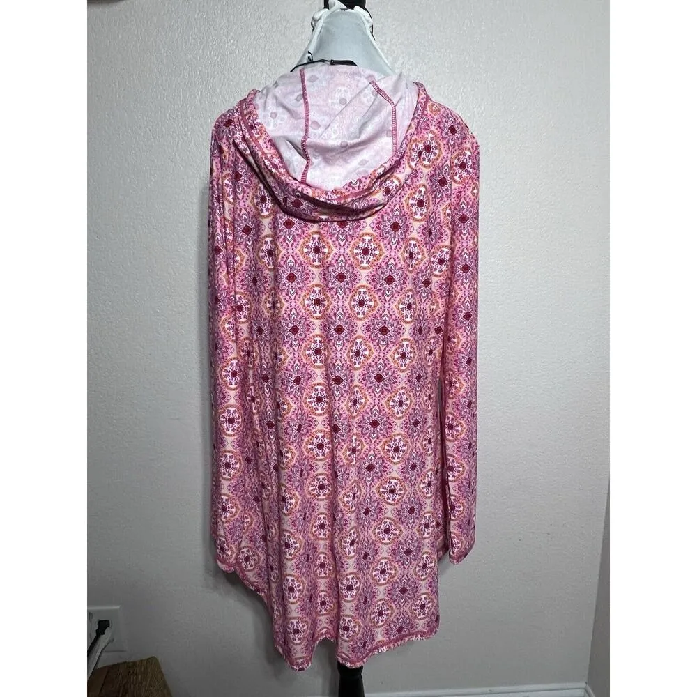 Aqua et Sol Resort Dress Hooded Swim Cover Up Pockets Pink Size Large UV Protect - Image 5