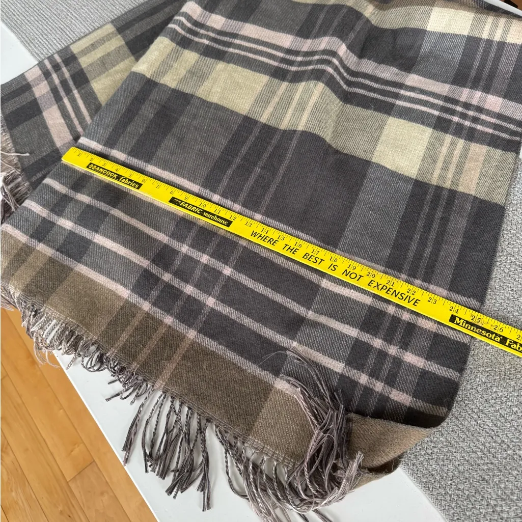 Oversized Plaid Fringe Poncho in Brown White Pink Plaid One Size Fits All - Image 6