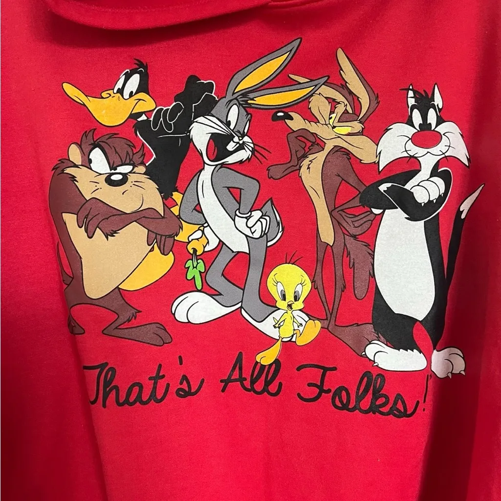 Looney Tunes Warner Brothers sweatshirt hoodie jacket Red Size M - Image 3
