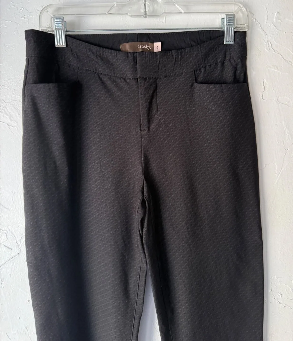Crosby Black Textured Slim Leg Cropped Pants Size 4 Pull On Career Office - Image 1