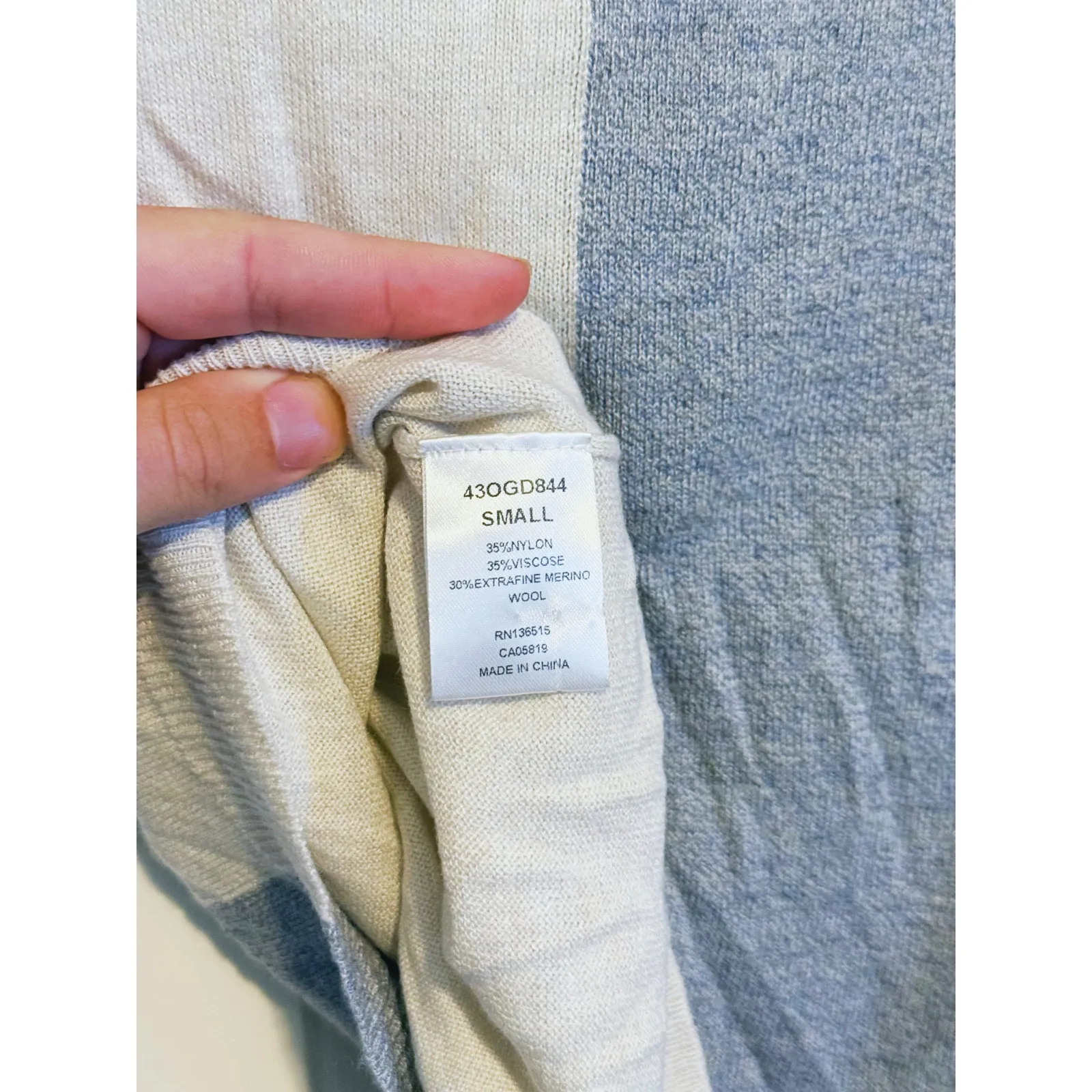 One Grey Day Quiet Luxury Wool Pearl Button Sweater S Two Tone Cream Old Money Gray - Image 8