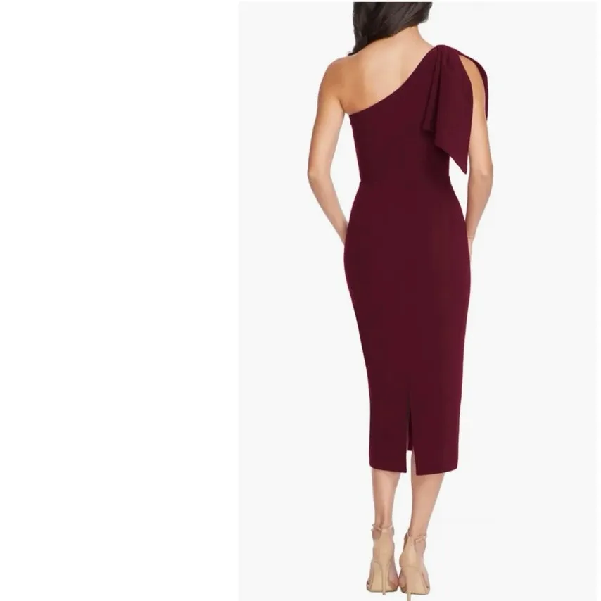 Dress the Population Size XL Tiffany One Shoulder Midi Dress Burgundy Formal - Image 3