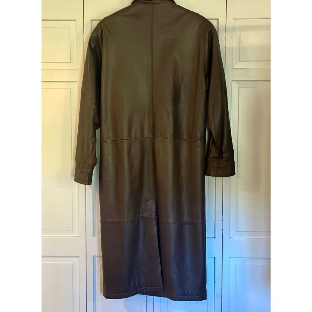 Jacqueline Ferrar brown 100% leather neck detail trench jacket size M - Image 5