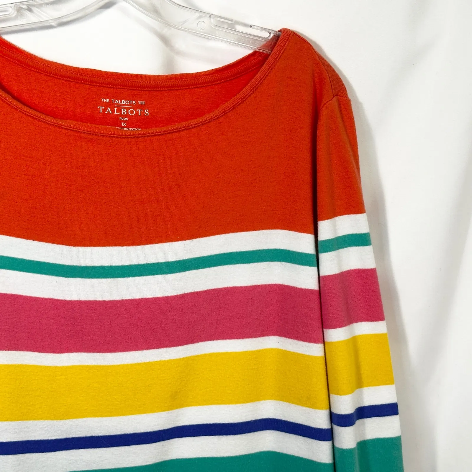 Talbots Plus Size‎ 1X Top Colorful Striped 3/4 Sleeve Boat Neck Knit Sweater 765 - Image 5