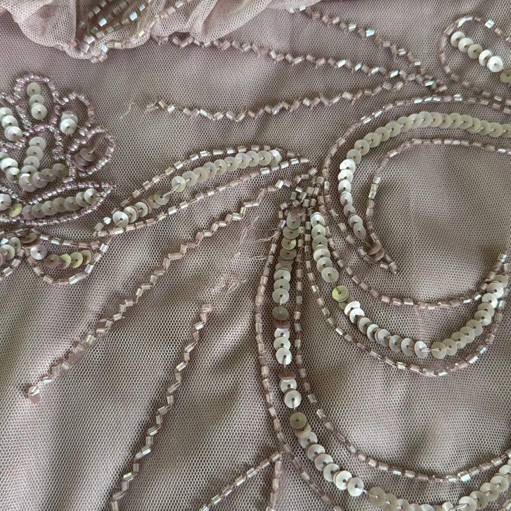 Adrianna Papell Dusted Petal Beaded Blouson Spaghetti Strap Gown Dress 10 Petite - Image 12