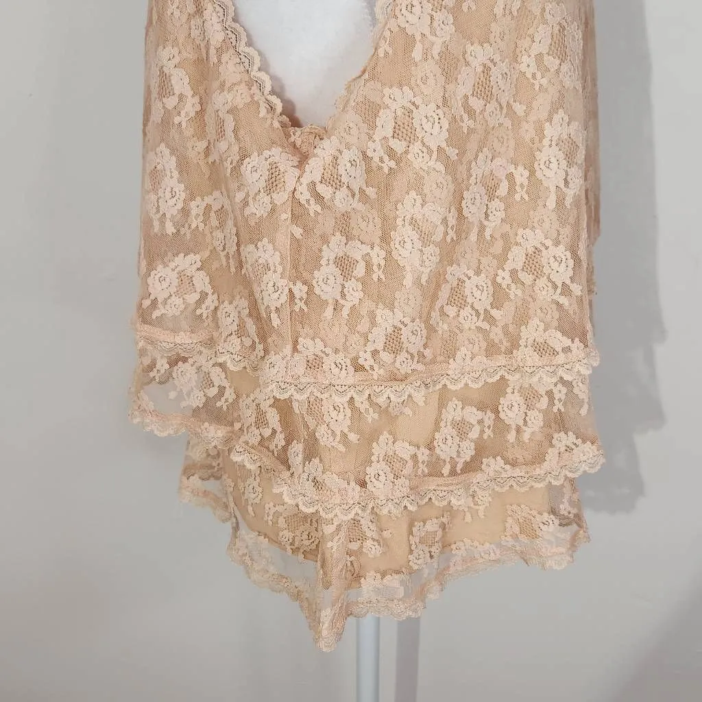 Anthropologie Peach Ruffled Layer Lace Sleeveless Top Size 12 Coquette Lace Top - Image 5