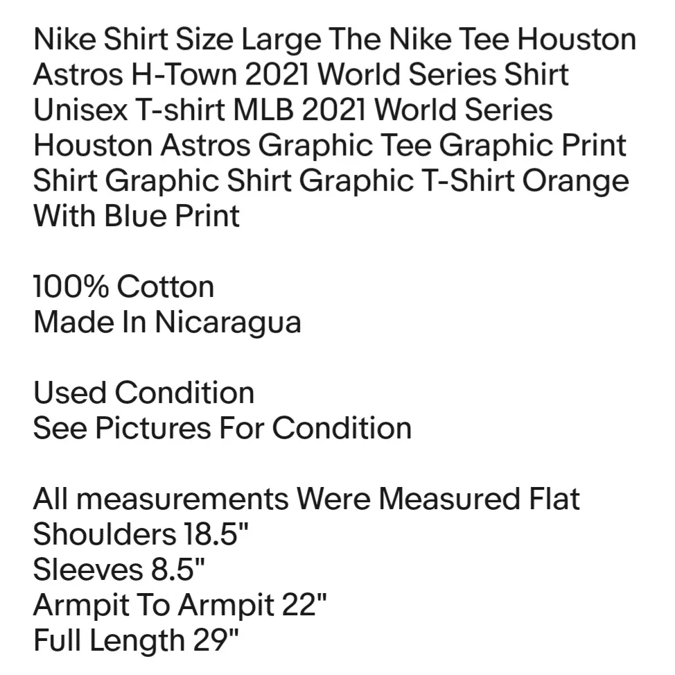 Shirt Size Large The Nike Tee Houston Astros H-Town 2021 World Series Shirt Unisex T-shirt - Image 2