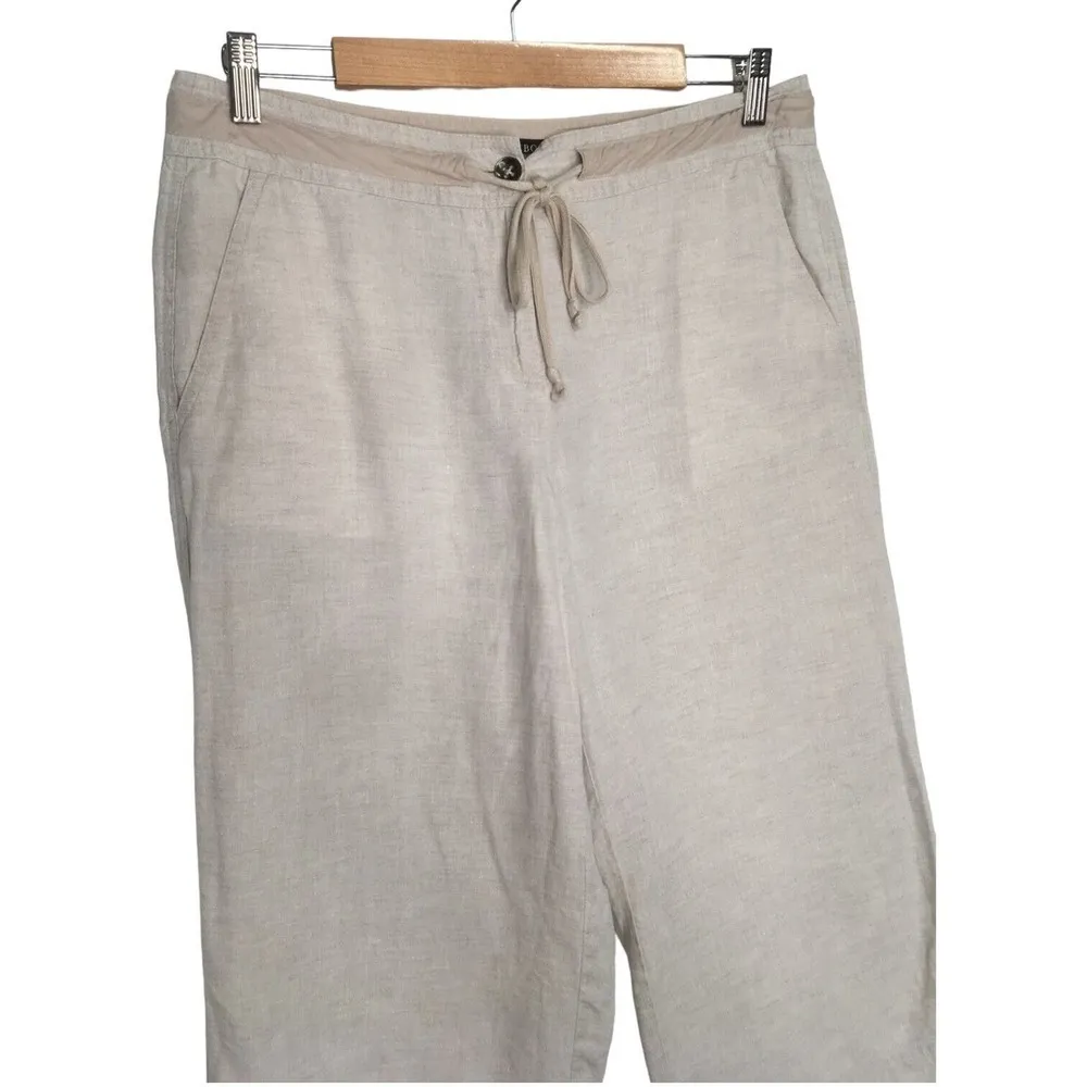 Talbots Pants Womens 10P Pure Irish Linen Mid Rise Straight Capri Pockets Tan - Image 5