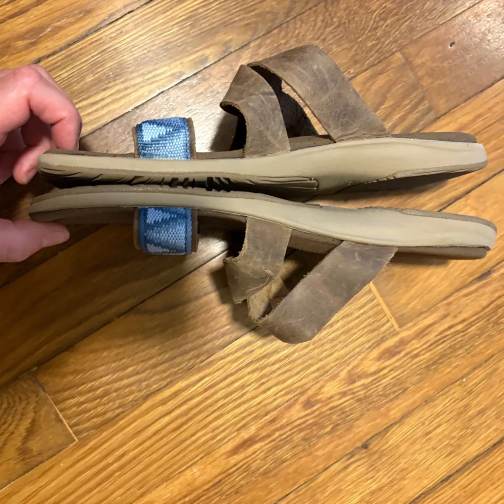 Columbia Women’s Leather Beaded Slide SlipOn Sandals Brown Blue Geometric Sz 10 - Image 8