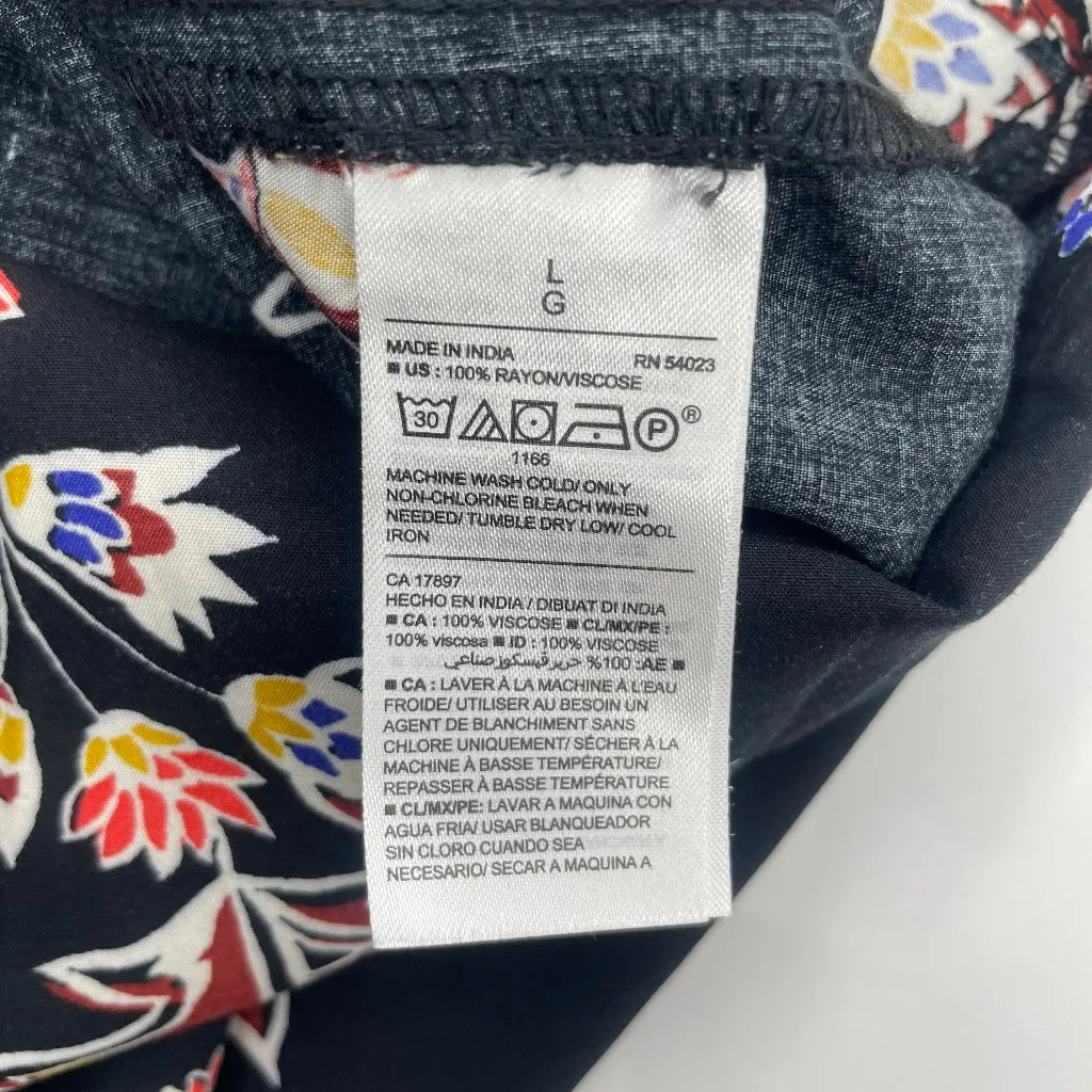 Black Floral V-Neck Cut-Out Back Midi Dress Sz L Boho Casual - Image 8