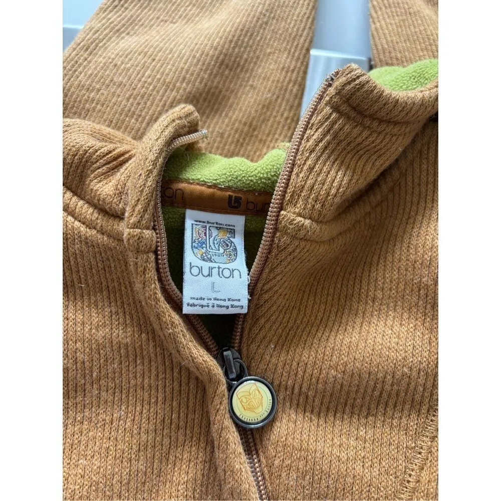 VINTAGE Burton Women Sweatshirt Tan Ribbed Hoodie Wool Blend 1/4 Zip Size Large - Image 2