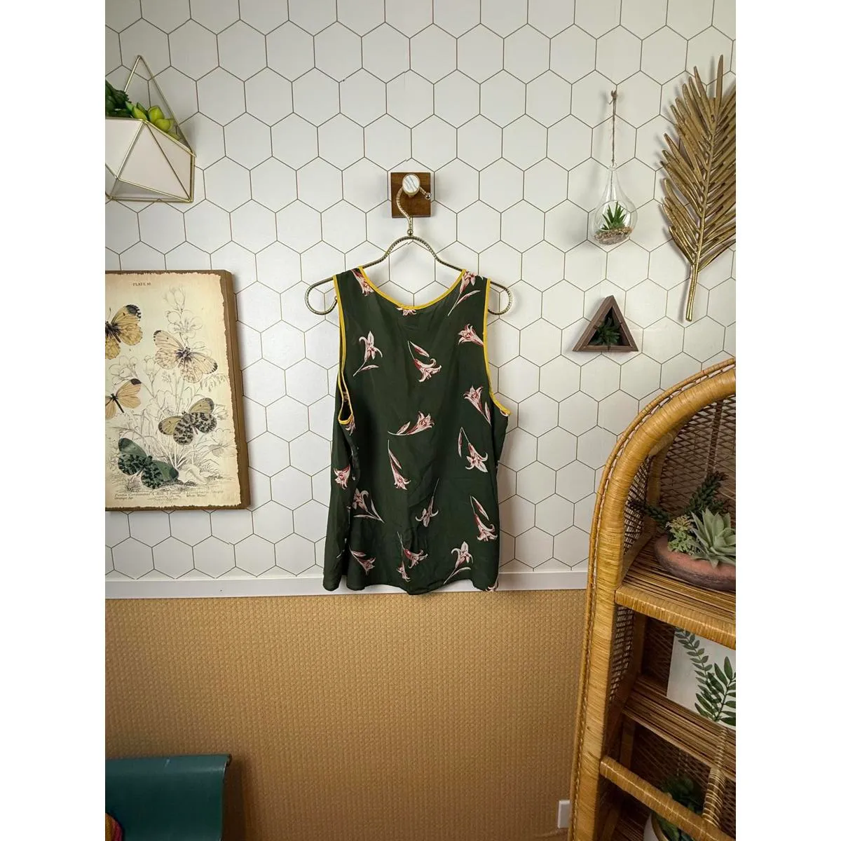 Lucky Brand Olive and Yellow 100% Silk Tank Top Blouse - Size - XL - Image 3