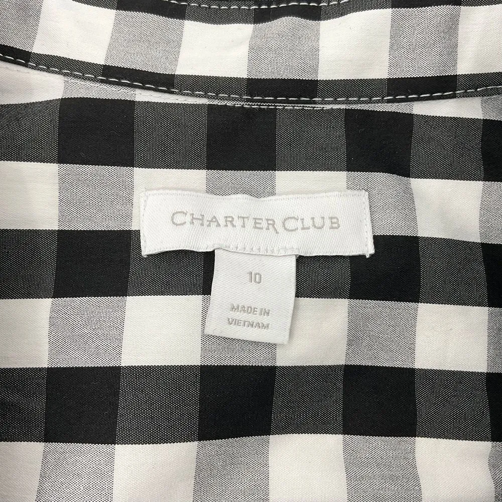 Charter Club Women Gingham,Print Tie,Hem Shirt, Deep Black Size 10 (Z137)‎ - Image 4