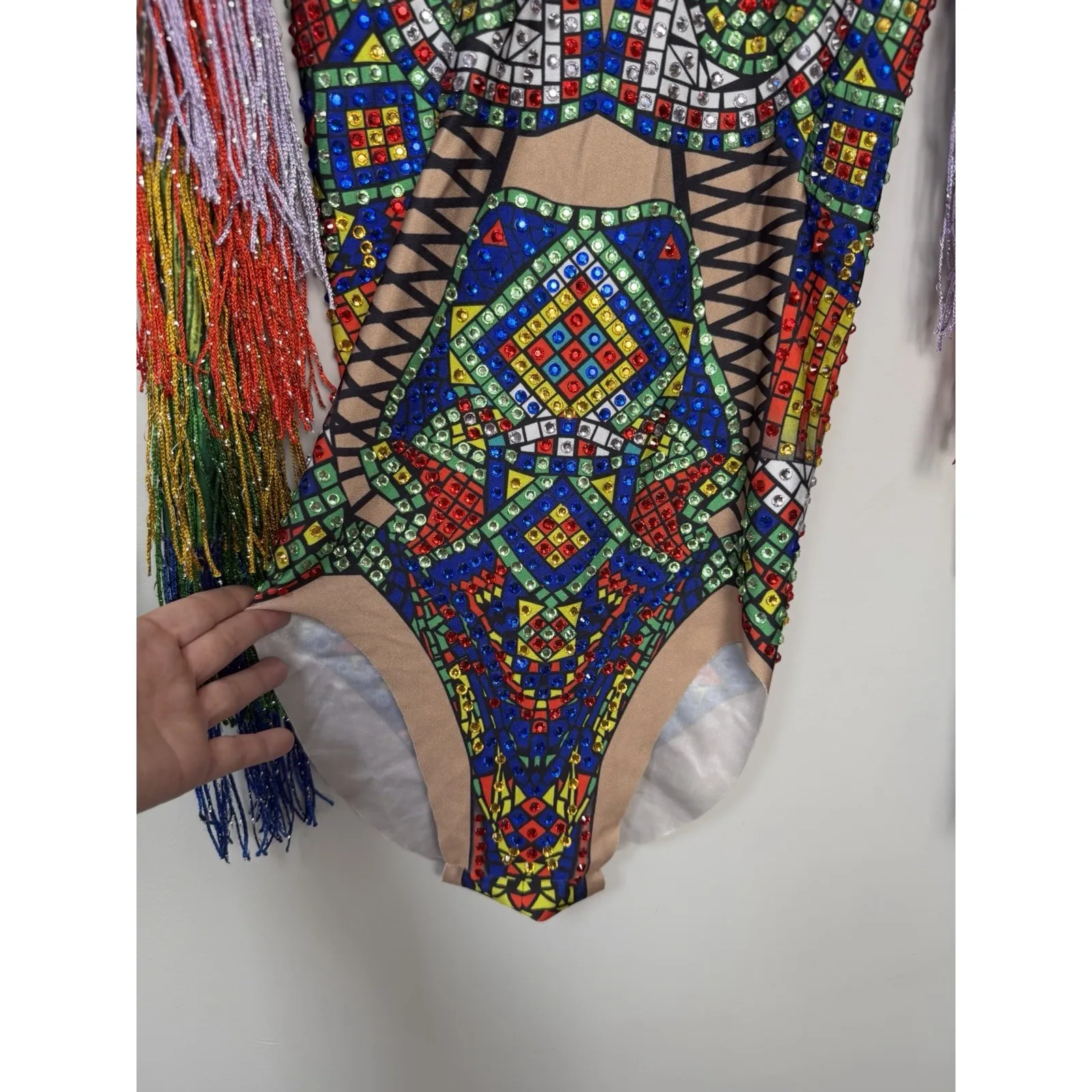Rhinestone Tassel‎ Sleeves Fringe Bodysuit Singer Sexy Costume Club Halloween Size undefined - Image 5