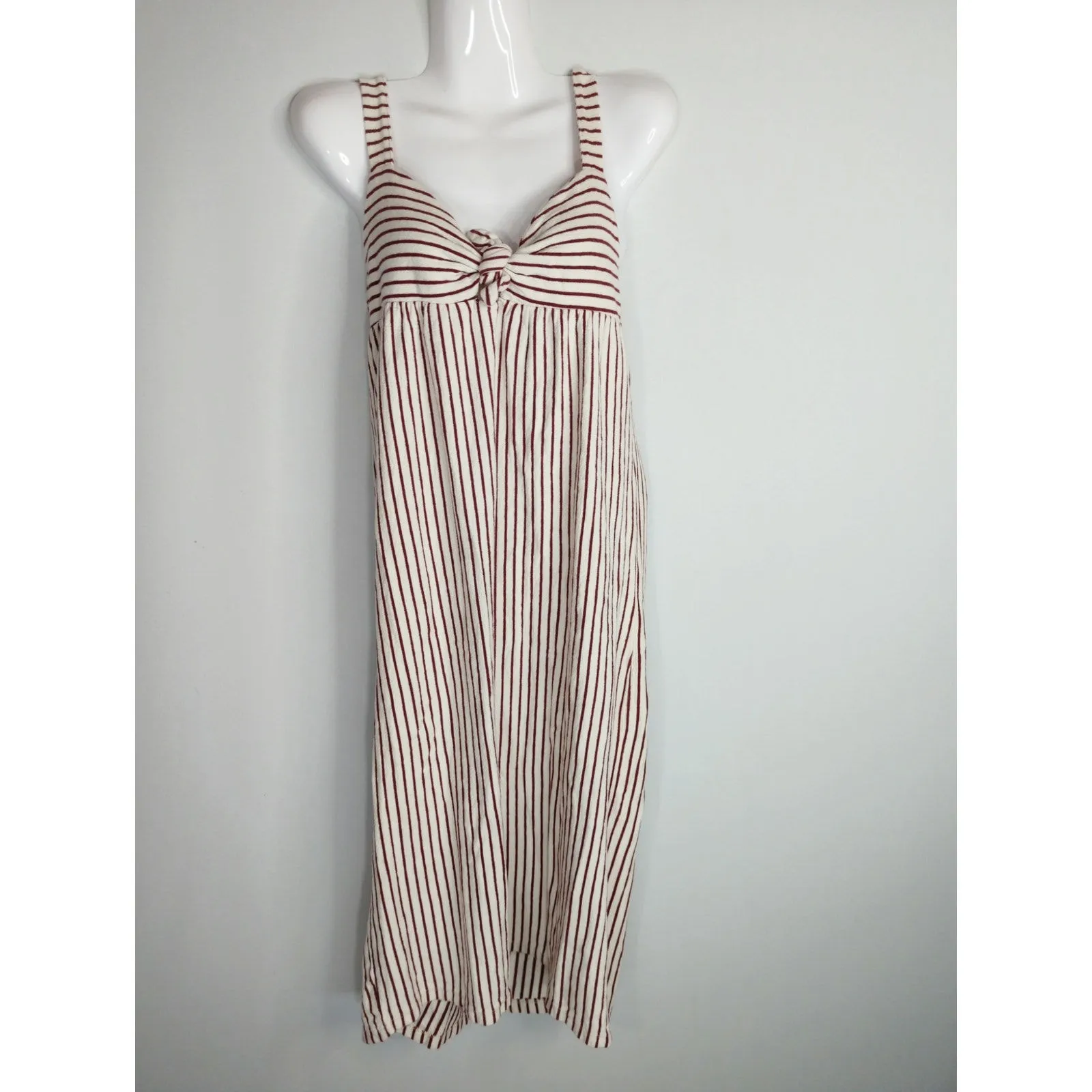 Zara Burgundy & Cream Striped Midi Dress Women's Medium Empire‎ Waist Shift - Image 2