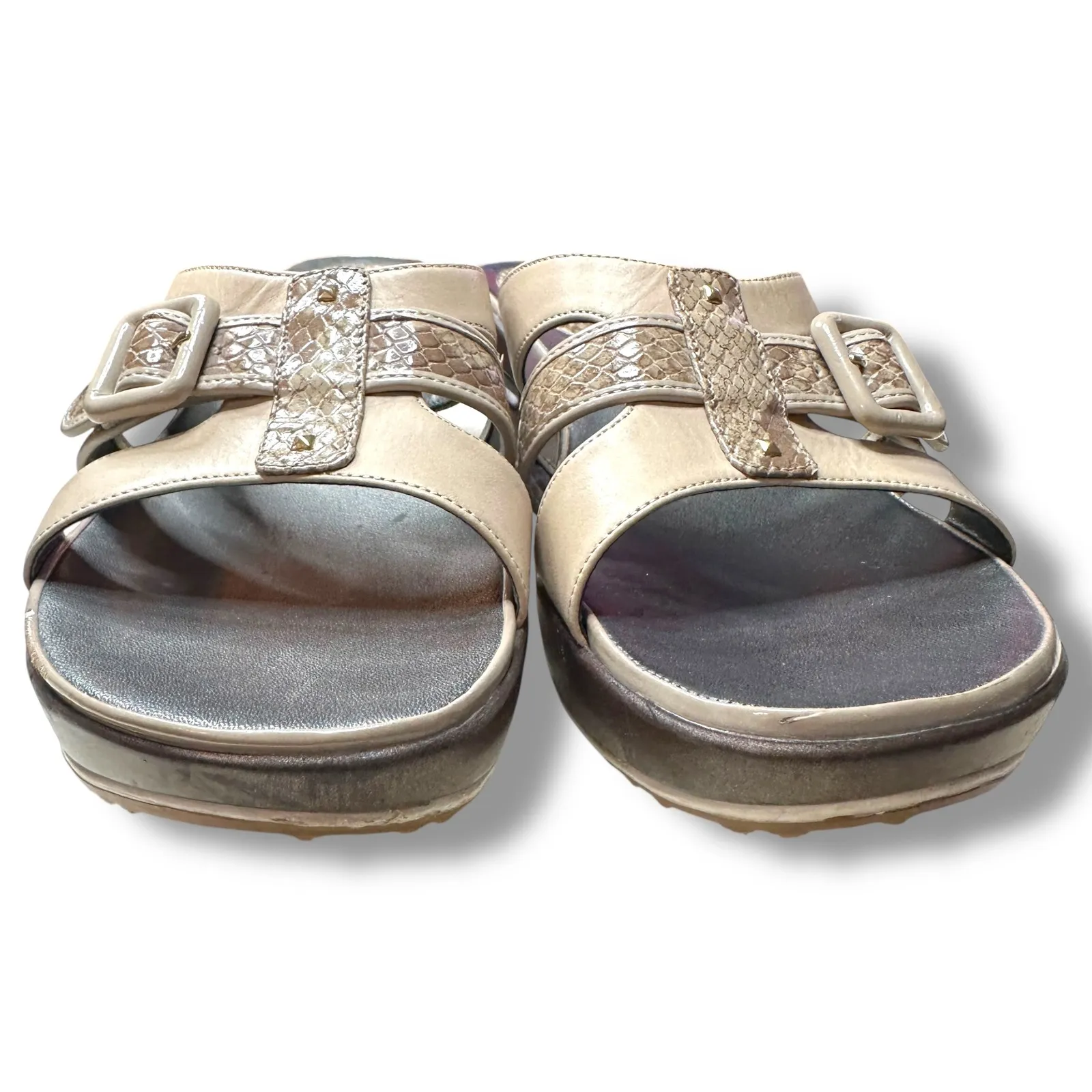 Y2K Vintage Cole Haan Nike Air Slide Sandals 10‎ Tan Snake Print Comfort Heels - Image 7