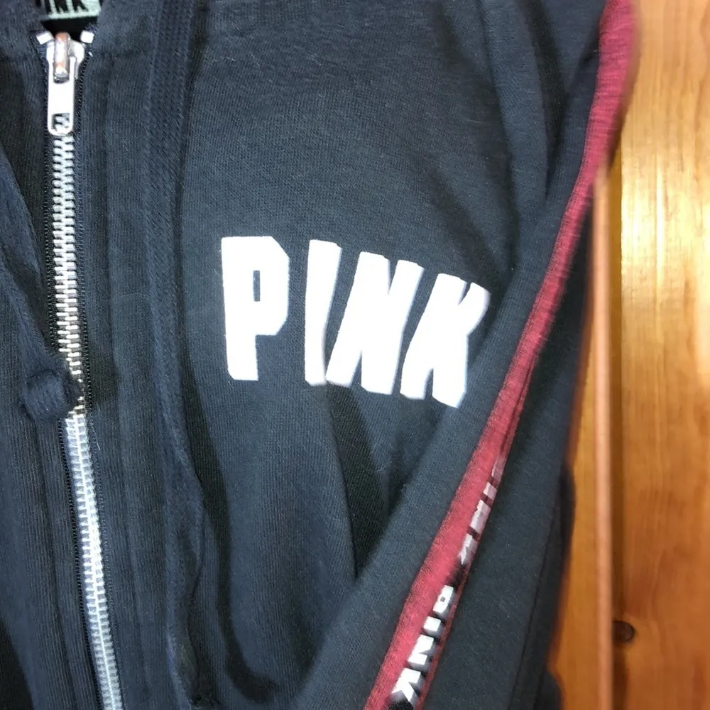 Pink Victoria’s Secret red and black zip up hoodie size small pink Vs hoodie - Image 3