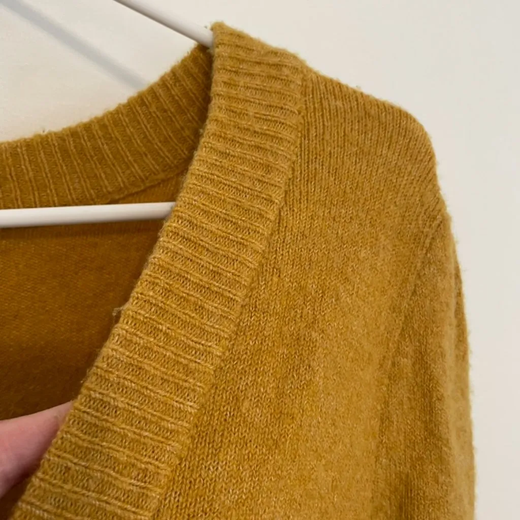 MADEWELL Westgate V-Neck Sweater Mustard Yellow Pleated Pleat Cropped Crop WOOL - Image 7