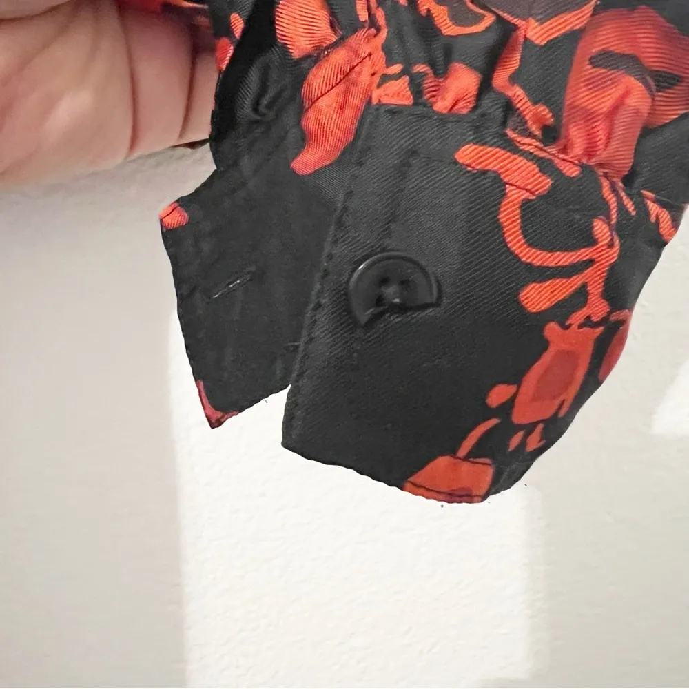 Tory Burch Paisley Silk Bow Blouse Button Down Long Sleeve Red Black Size 2 - Image 7