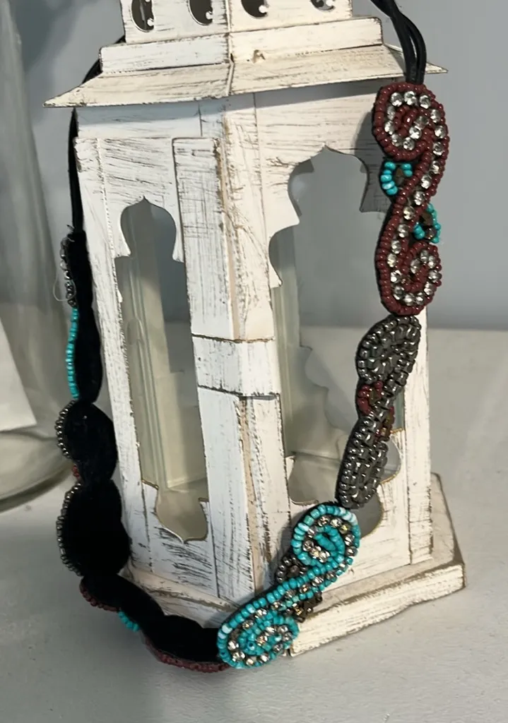 Beaded Head Hair Band Brown - Image 2