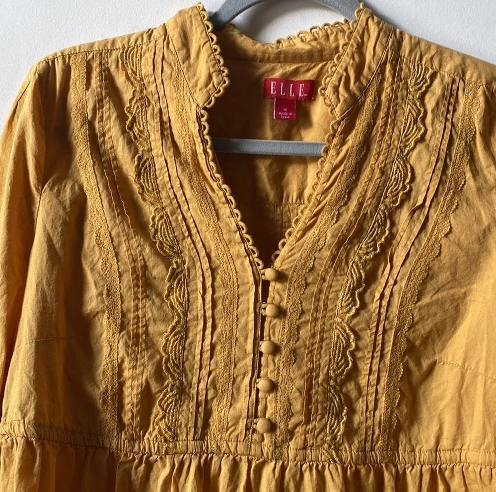 Elle Mustard Embroidered Top M - Image 2