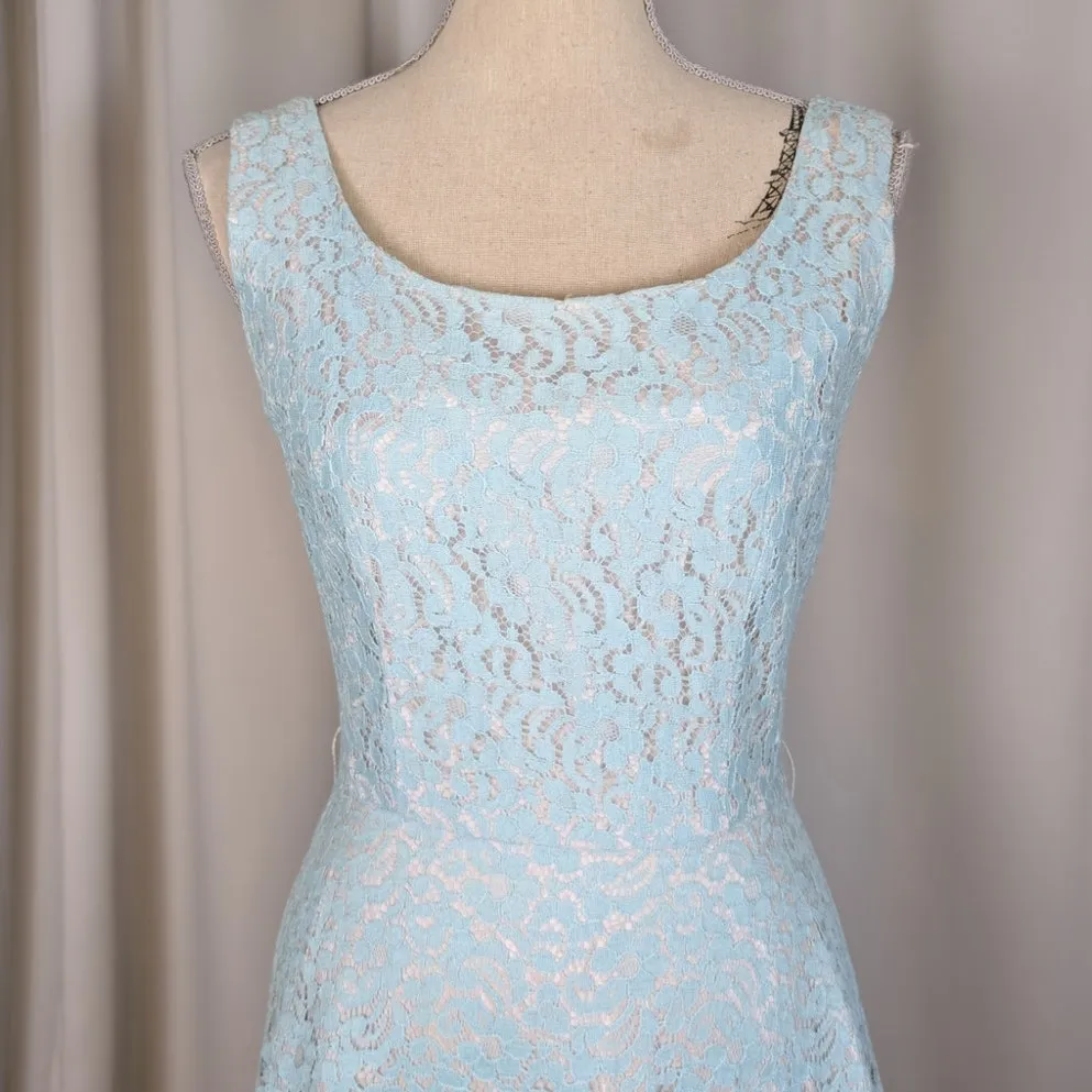 Vintage 1960s Lace Fit & Flare Dress Baby Blue - Image 13