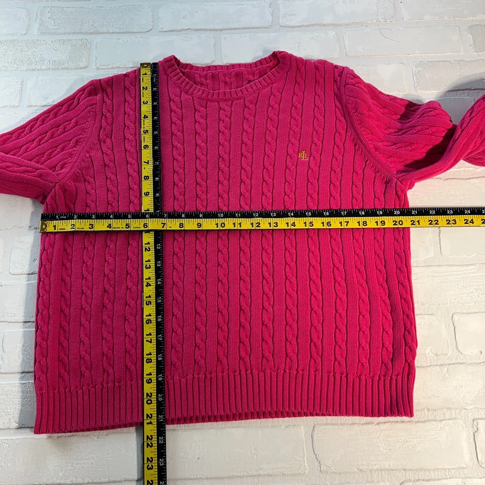 Lauren Ralph Lauren Sweater Women Large Pink Cable Knit Cotton Crewneck Pullover - Image 2