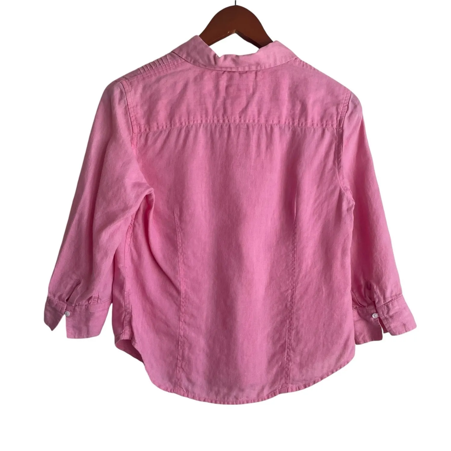Vintage Talbots Women Linen Button Front Classic Top SP Pink Coastal Travel - Image 2