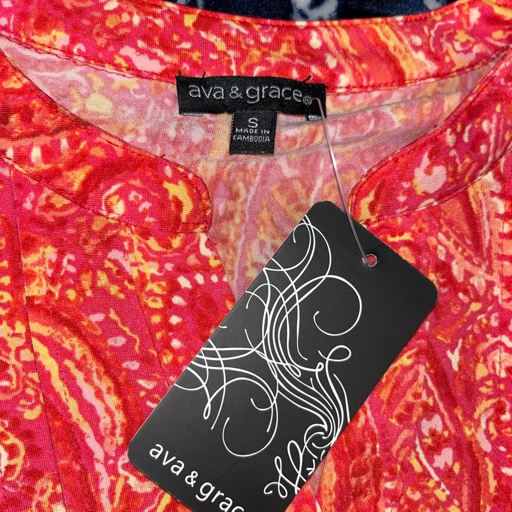 NWT Ava & Grace Women's Printed Flutter Sleeve Blouse 18” P2P Orange - Image 5
