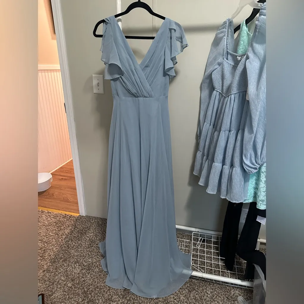 David’s Bridal Dusty Blue DayDream Dress with Flutter Sleeve Full Skirt size 0 - Image 2