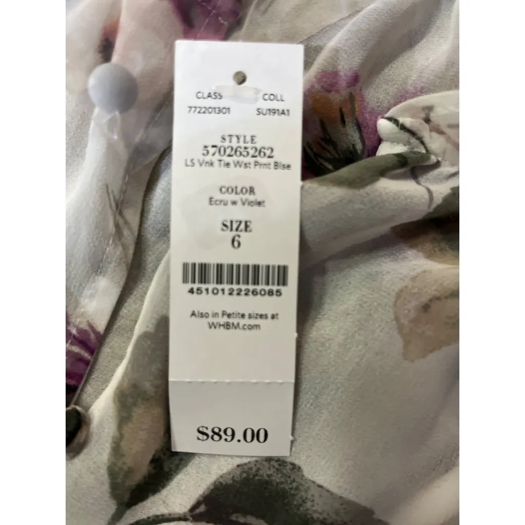 White House Black Market Womens 6 Floral Blouse Ecru Violet Ruffle + Tank NWT - Image 7