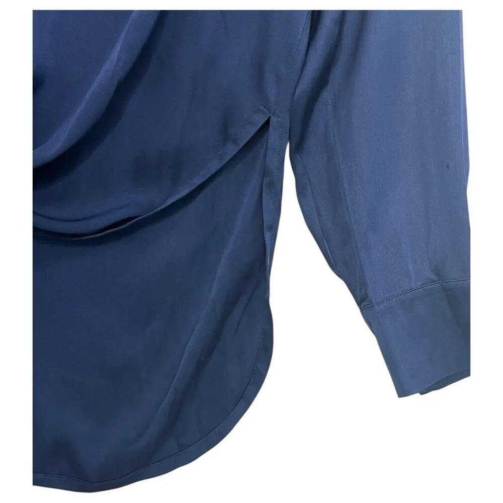 Vince Top Womens Extra Small Blue Silk V Neck Designer Career Minimalist Luxury - Image 7