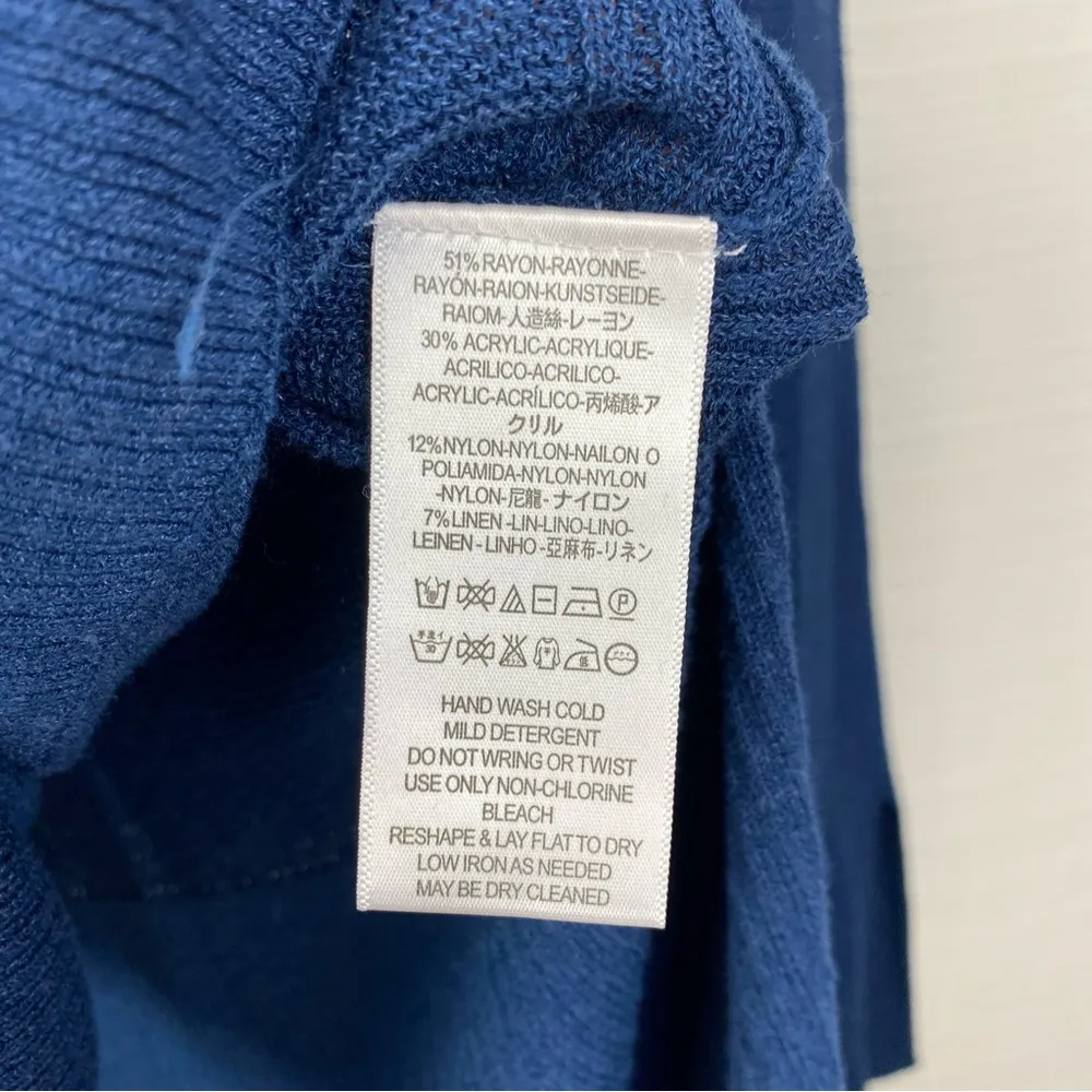 Free People Navy Blue Criss Cross Neckline Long Bell Sleeve Tunic Sweater Top XS - Image 8