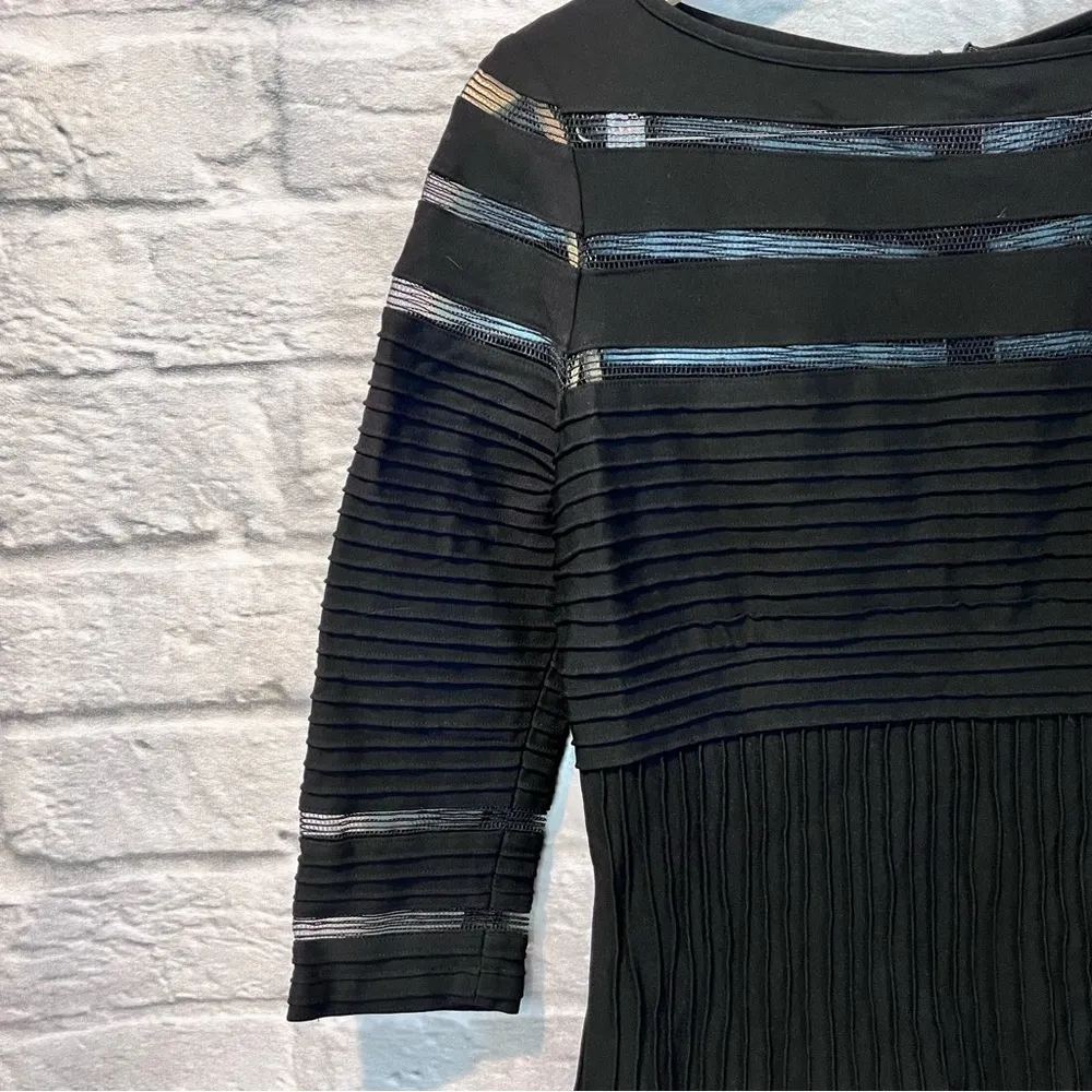 NWT Tadashi Shoji Small Black Fitted Mid-Length 3/4 Sleeve Mesh Stripe Dress - Image 13