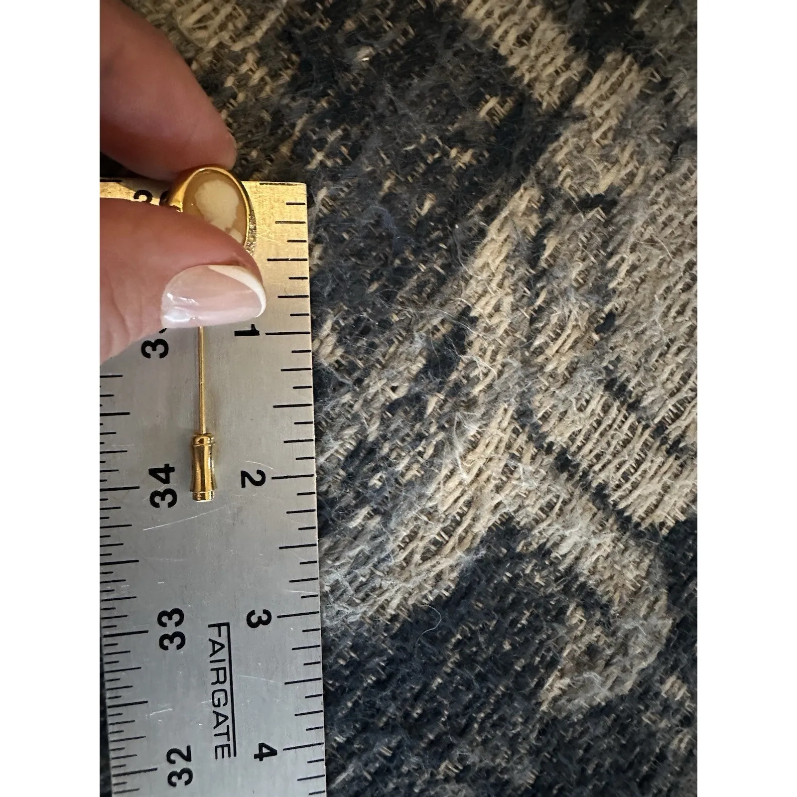 Trifari Gold-Tone Cameo Lady Vintage Stick Pin Brooch Faux Diamonds Decorative - Image 4