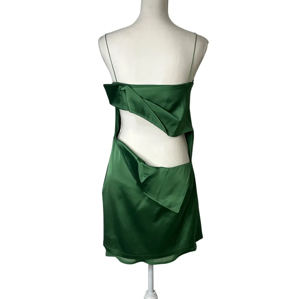 JACQUEMUS La Robe Mia Dress in Green 38 New Womens Satin Cut out Back Mini - Image 7