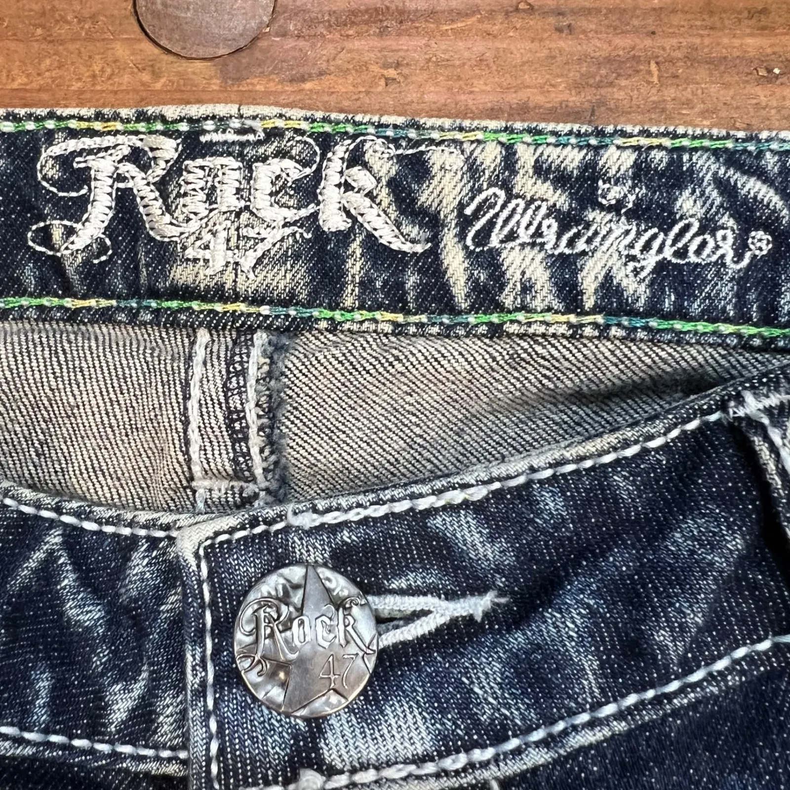 Vintage Rock 47 by Wrangler Ultra Low Rise Bootcut Jeans 3X36 Y2K Western Blue Size 2 - Image 9