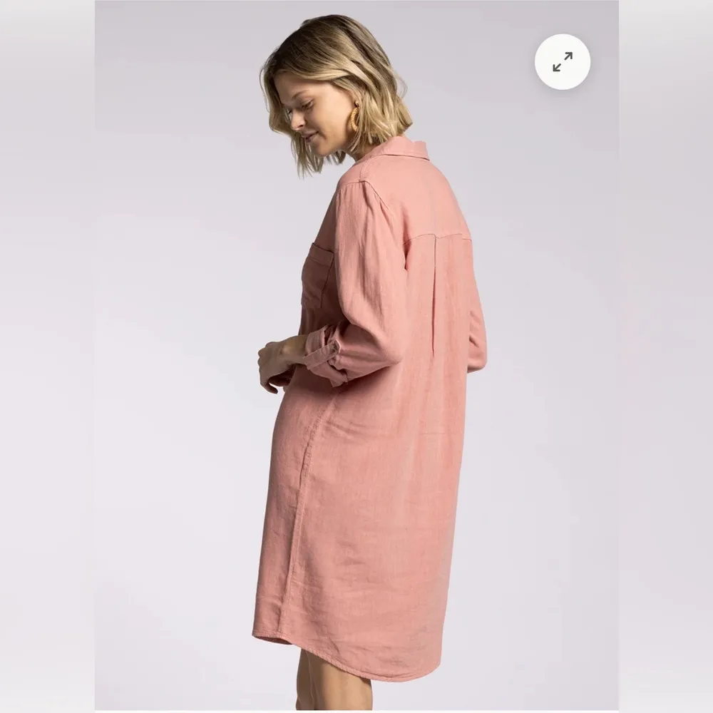 Thread + Supply Terracotta Button Front Shirt Dress Pockets Lyocell Size Medium Pink - Image 3