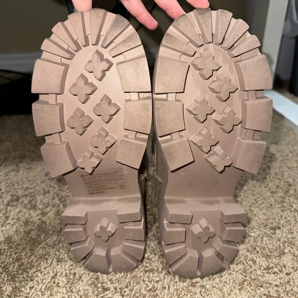 Kate Beige Suede Lug Ankle Bootie Size 6 - Image 5