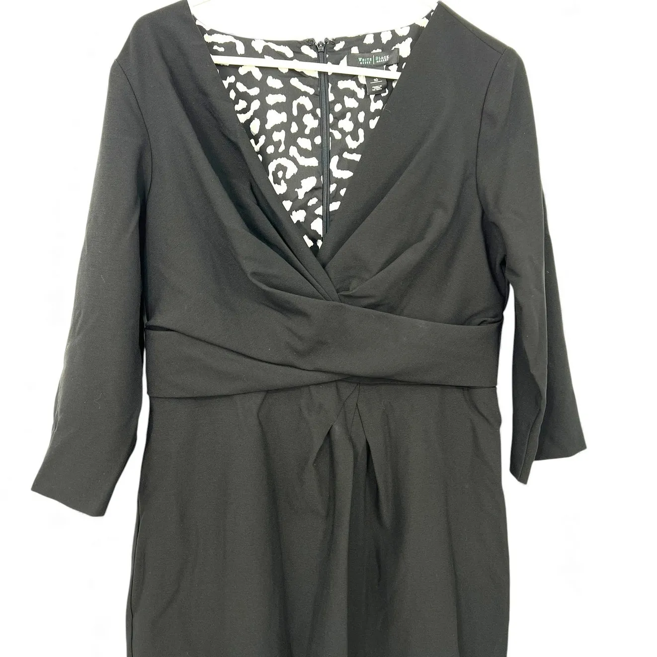 WHBM 10 v-neck twist bodice crepe black cocktail dress Faux Wrap Womens Office - Image 2