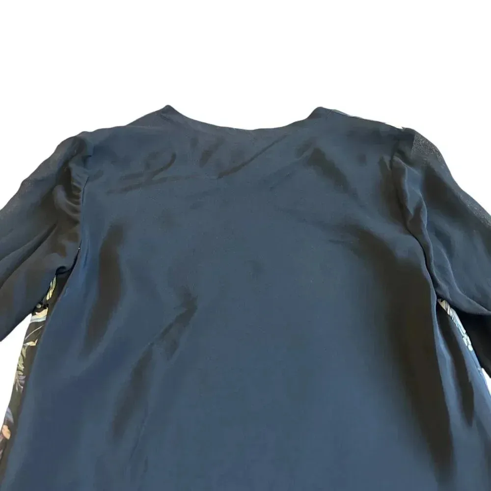 Reiss 1971 Black Silk Shift Dress Floral 3/4 Sleeve Flowy Party Size 4 Women's - Image 7