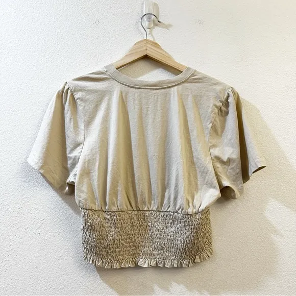 GRLFRND Women's Crew Neck‎ Short Sleeve Bustier Crop Top Size Large Beige - Image 6