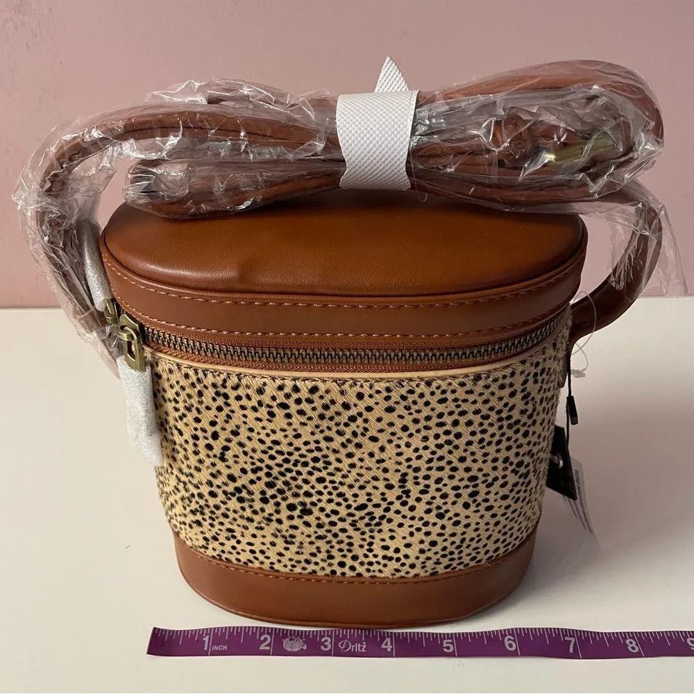 Street Level Faux Hair Brown Faux Leather & Tan Cheetah Print Bucket Bag NWT - Image 7
