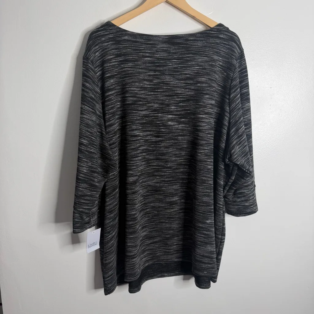 NWT Croft & Barrow Womens 3/4 Sleeves Boatneck With Button Cuff Mineral Black 3X - Image 2