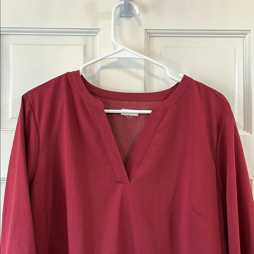 J. Crew Factory Burgundy V Neck Bell Long Sleeve Mini Dress - Image 3