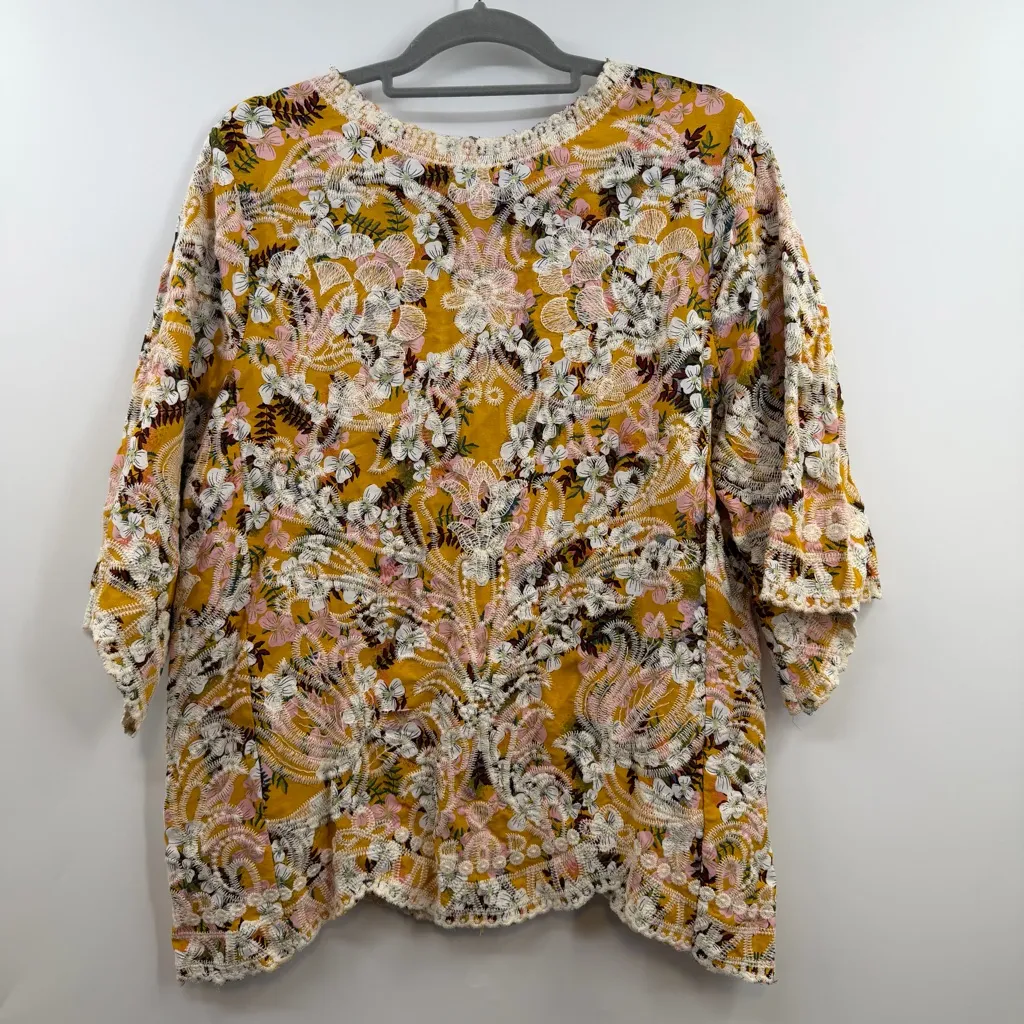 Solitaire by ravi khosla boho floral embroidered top size L Large NWT mustard - Image 6