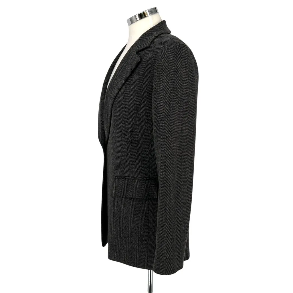 Lafayette 148 New York Herringbone Wool Blend Blazer Single Button Gray Size 4 - Image 5