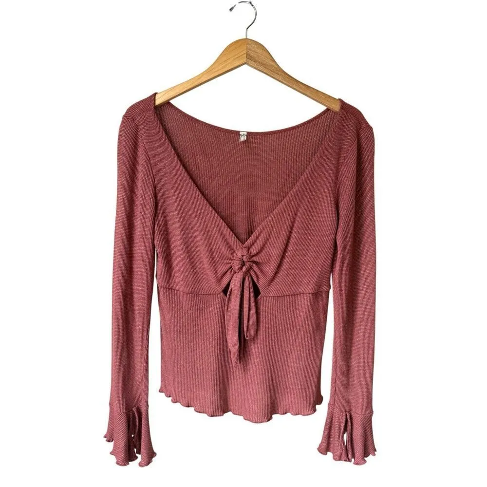 Free People Intimately Say When Long Sleeve Metallic Tie Front Top Size M - Image 4